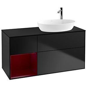 Villeroy und Boch Finion Waschtischunterschrank F922HBPD 120cm, Abdeckplatte black matt, Regale Peony matt lacquer, Black matt lacquer