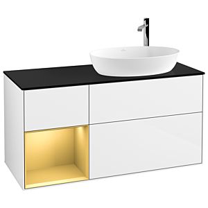 Villeroy et Boch Finion Villeroy et Boch F922HFGF 120cm, plaque de finition noir mat, étagères laqué or mat, laqué blanc brillant