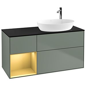 Villeroy et Boch Finion Villeroy et Boch F922HFGM 120cm, plaque de recouvrement noir mat, étagères laqué mat or, Olive Matt Lacquer