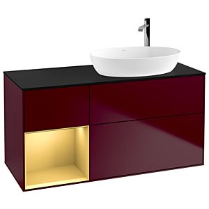Villeroy und Boch Finion Waschtischunterschrank F922HFHB 120cm, Abdeckplatte black matt, Regale Gold matt lacquer, Peony Matt