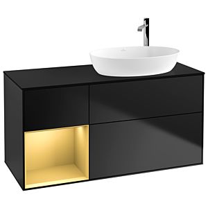Villeroy und Boch Finion Waschtischunterschrank F922HFPD 120cm, Abdeckplatte black matt, Regale Gold matt lacquer, Black matt lacquer