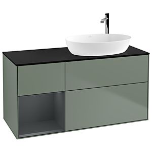 Villeroy et Boch Finion Villeroy et Boch F922HGGM 120cm, plaque de recouvrement noir mat, étagères laqué mat Midnight, Olive Matt Lacquer