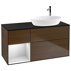 Villeroy and Boch Finion Villeroy and Boch Finion F922MTGN 120cm, cover plate black matt, shelves white matt lacquer, walnut veneer