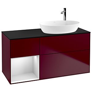 Villeroy und Boch Finion Waschtischunterschrank F922MTHB 120cm, Abdeckplatte black matt, Regale White matt lacquer, Peony Matt