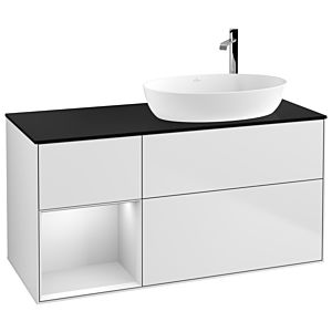 Villeroy und Boch Finion Waschtischunterschrank F922MTMT 120cm, Abdeckplatte black matt, Regale White matt lacquer, White matt lacquer