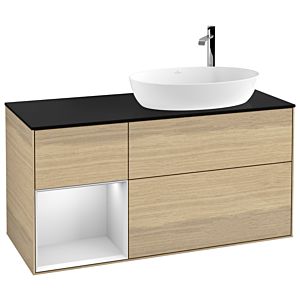 Villeroy et Boch Finion Villeroy et Boch F922MTPC 120cm, plaque de finition noir mat, étagères laqué blanc mat, Oak Veneer