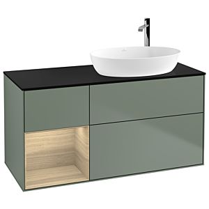 Villeroy et Boch Finion Villeroy et Boch F922PCGM 120cm, plaque de finition noir mat, étagères Oak Veneer , Olive Matt Lacquer