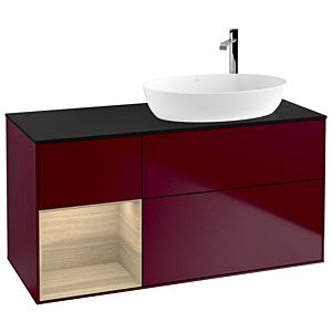Villeroy und Boch Finion Waschtischunterschrank F922PCHB 120cm, Abdeckplatte black matt, Regale Oak Veneer, Peony Matt