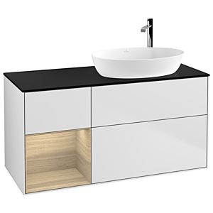 Villeroy et Boch Finion Villeroy et Boch F922PCMT 120cm, couvercle noir mat, étagères Oak Veneer , laqué blanc mat