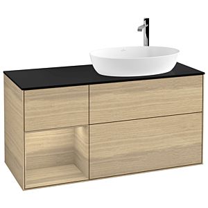 Villeroy und Boch Finion Waschtischunterschrank F922PCPC 120cm, Abdeckplatte black matt, Regale Oak Veneer, Oak Veneer