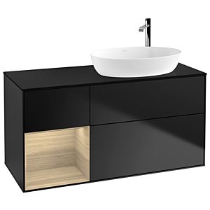 Villeroy und Boch Finion Waschtischunterschrank F922PCPD 120cm, Abdeckplatte black matt, Regale Oak Veneer, Black matt lacquer