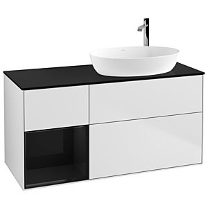 Villeroy und Boch Finion Waschtischunterschrank F922PHMT 120cm, Abdeckplatte black matt, Regale Glossy black lacquer, White matt lacquer