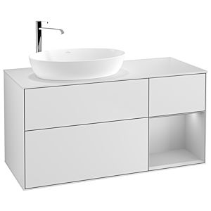 Villeroy und Boch Finion Waschtischunterschrank F931GJMT 120cm, Abdeckplatte white matt, Regale Light grey matt lacquer, White matt lacquer
