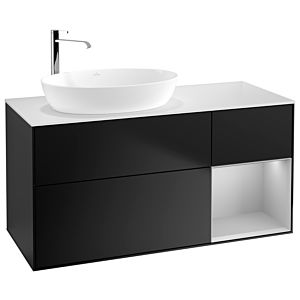 Villeroy und Boch Finion Waschtischunterschrank F931GJPD 120cm, Abdeckplatte white matt, Regale Light grey matt lacquer, Black matt lacquer
