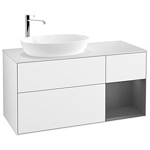 Villeroy et Boch Finion Villeroy et Boch F931GKGF 120cm, plaque de recouvrement blanc mat, étagères laqué anthracite mat, laqué blanc brillant