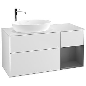 Villeroy et Boch Finion Villeroy et Boch F931GKMT 120cm, plaque de recouvrement blanc mat, étagères laqué anthracite mat, laqué blanc mat