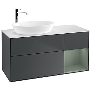 Villeroy et Boch Finion Villeroy et Boch F931GMHG 120cm, plaque de recouvrement blanc mat, étagères laqué olive mat, Midnight Blue Matt Lacquer