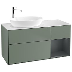 Villeroy et Boch Finion Villeroy et Boch F931HGGM 120cm, plaque de recouvrement blanc mat, étagères laqué mat Midnight, Olive Matt Lacquer