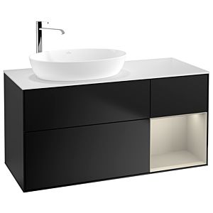 Villeroy und Boch Finion Waschtischunterschrank F931HHPD 120cm, Abdeckplatte white matt, Regale sand matt lacquer, Black matt lacquer