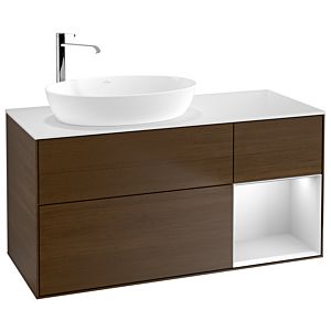 Villeroy und Boch Finion Waschtischunterschrank F931MTGN 120cm, Abdeckplatte white matt, Regale White matt lacquer, Walnut veneer