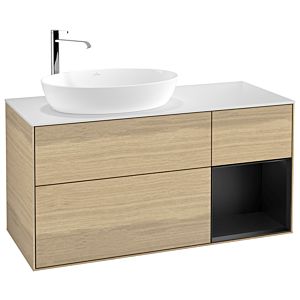 Villeroy und Boch Finion Waschtischunterschrank F931PDPC 120cm, Abdeckplatte white matt, Regale Black matt lacquer, Oak Veneer