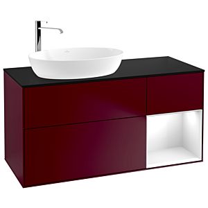 Villeroy und Boch Finion Waschtischunterschrank F932GFHB 120cm, Abdeckplatte black matt, Regale Glossy white lacquer, Peony Matt