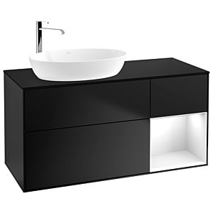 Villeroy et Boch Finion Villeroy et Boch F932GFPD 120cm, plaque de finition noir mat, étagères laqué blanc brillant, laqué noir mat