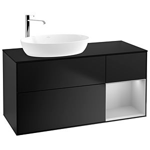 Villeroy und Boch Finion Waschtischunterschrank F932GJPD 120cm, Abdeckplatte black matt, Regale Light grey matt lacquer, Black matt lacquer