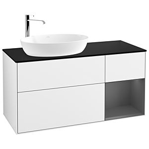 Villeroy et Boch Finion Villeroy et Boch F932GKGF 120cm, plaque de recouvrement noire mate, étagères laquées anthracite mat, laqué blanc brillant