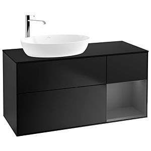 Villeroy et Boch Finion Villeroy et Boch F932GKPD 120cm, plaque de recouvrement noire mate, étagères laquées anthracite mat, laqué noir mat