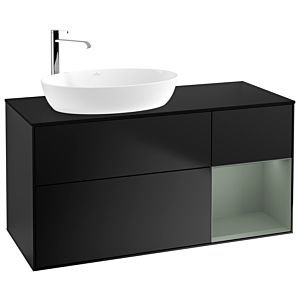 Villeroy und Boch Finion Waschtischunterschrank F932GMPD 120cm, Abdeckplatte black matt, Regale Olive matt lacquer, Black matt lacquer
