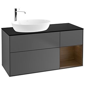 Villeroy und Boch Finion Waschtischunterschrank F932GNGK 120cm, Abdeckplatte black matt, Regale Walnut Veneer, Anthracite matt