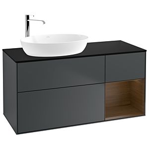 Villeroy et Boch Finion Villeroy et Boch F932GNHG 120cm, plaque de finition noir mat, étagères Walnut Veneer , Midnight Blue Matt Lacquer