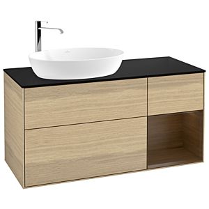 Villeroy und Boch Finion Waschtischunterschrank F932GNPC 120cm, Abdeckplatte black matt, Regale Walnut Veneer, Oak Veneer