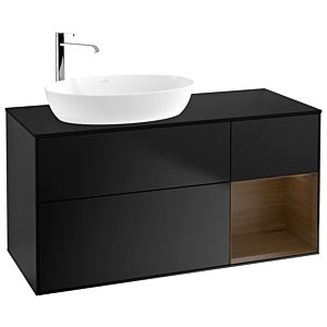 Villeroy und Boch Finion Waschtischunterschrank F932GNPD 120cm, Abdeckplatte black matt, Regale Walnut Veneer, Black matt lacquer