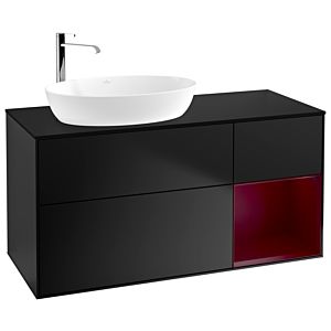 Villeroy und Boch Finion Waschtischunterschrank F932HBPD 120cm, Abdeckplatte black matt, Regale Peony matt lacquer, Black matt lacquer