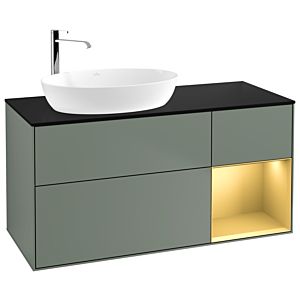 Villeroy et Boch Finion Villeroy et Boch F932HFGM 120cm, plaque de recouvrement noir mat, étagères laqué mat or, Olive Matt Lacquer