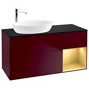Villeroy und Boch Finion Waschtischunterschrank F932HFHB 120cm, Abdeckplatte black matt, Regale Gold matt lacquer, Peony Matt