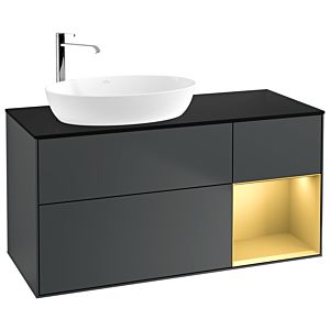 Villeroy und Boch Finion Waschtischunterschrank F932HFHG 120cm, Abdeckplatte black matt, Regale Gold matt lacquer, Midnight Blue Matt Lacquer