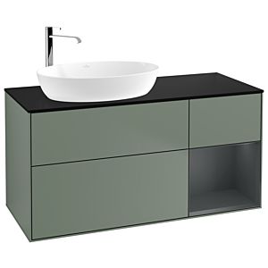 Villeroy et Boch Finion Villeroy et Boch F932HGGM 120cm, plaque de recouvrement noir mat, étagères laqué mat Midnight, Olive Matt Lacquer