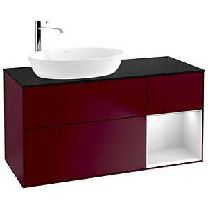 Villeroy und Boch Finion Waschtischunterschrank F932MTHB 120cm, Abdeckplatte black matt, Regale White matt lacquer, Peony Matt