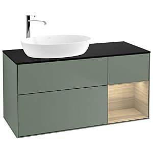 Villeroy et Boch Finion Villeroy et Boch F932PCGM 120cm, plaque de finition noir mat, étagères Oak Veneer , Olive Matt Lacquer