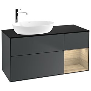 Villeroy und Boch Finion Waschtischunterschrank F932PCHG 120cm, Abdeckplatte black matt, Regale Oak Veneer, Midnight Blue Matt Lacquer