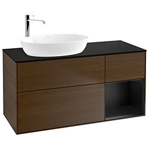 Villeroy et Boch Finion Villeroy et Boch F932PDGN 120cm, plaque de finition noire mate, étagères laquées noires mates, placage noyer