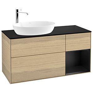 Villeroy und Boch Finion Waschtischunterschrank F932PDPC 120cm, Abdeckplatte black matt, Regale Black matt lacquer, Oak Veneer