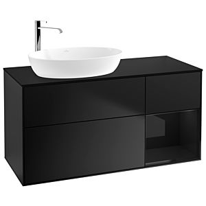 Villeroy und Boch Finion Waschtischunterschrank F932PHPD 120cm, Abdeckplatte black matt, Regale Glossy black lacquer, Black matt lacquer