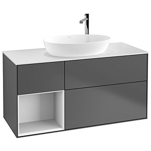 Villeroy und Boch Finion Waschtischunterschrank F941GFGK 120cm, Abdeckplatte white matt, Regale Glossy white lacquer, Anthracite matt