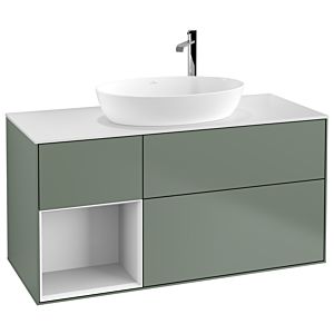 Villeroy und Boch Finion Waschtischunterschrank F941GFGM 120cm, Abdeckplatte white matt, Regale Glossy white lacquer, Olive Matt Lacquer
