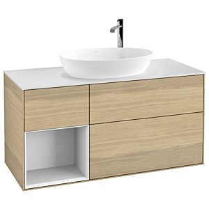 Villeroy und Boch Finion Waschtischunterschrank F941GFPC 120cm, Abdeckplatte white matt, Regale Glossy white lacquer, Oak Veneer