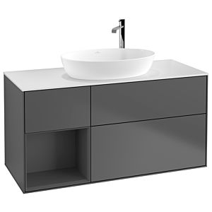 Villeroy et Boch Finion Villeroy et Boch F941GKGK 120cm, plaque de recouvrement blanc mat, étagères laqué anthracite mat, anthracite mat